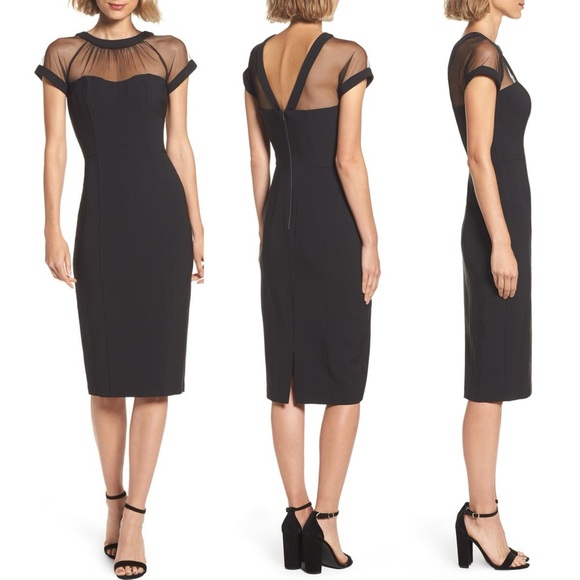 Maggy London Crepe Cocktail Sheath Dress Black Sheer Mesh Formal Career Event 10 - Picture 3 of 13